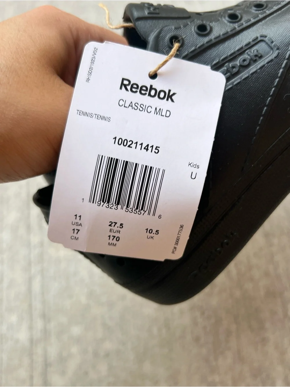 Reebok Kids Classic MLD SZ 11C Black Perforated Slip-On Sneakers